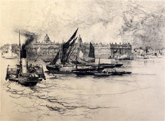 Stephen Parrish (American, 1846-1938) Greenwich, The Royal Naval Hospital 11.75 x 16in.